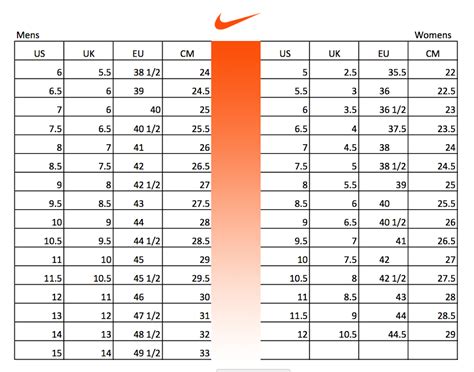 Nike Pegasus 40 size chart